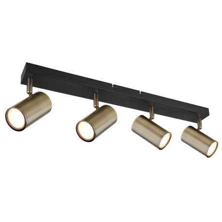 Stropné svietidlo, kov čierny, mosadz, DxŠxV:560x60x120mm, bez žiaroviek 4x GU10, max. 35W 230V