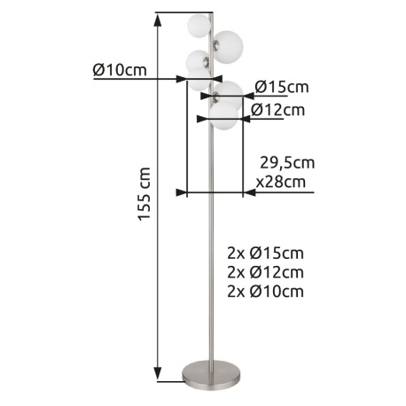Stojanové svietidlo, nikel, sklo biele, kábel PVC čierny, nožný spínač na kábli, DxŠxV: 295x280x1550 16