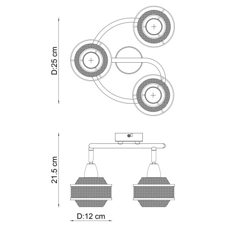 Stropné svietidlo, kov čierny a zlatý, Ø250, V:215, bez žiaroviek 3xE14, max. 40W 230V 5