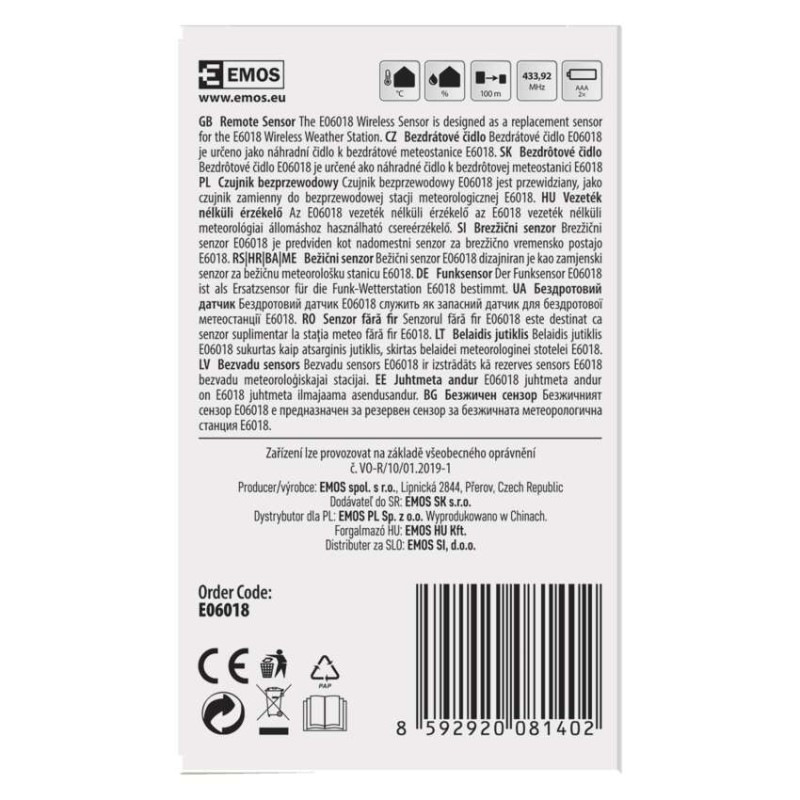 Bezdrôtové čidlo pre meteostanicu E6018, E6016 2