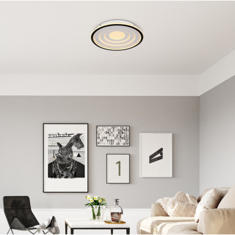 Stropné svietidlo kov biely matný, kov čierny matný, akryl opál, ø: 400mm, V: 57mm, LED 24W 230V, 25 7