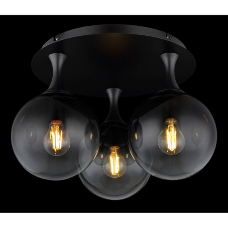 Stropné svietidlo, kov čierny, sklenené gule dymovej farby, ø: 460 mm, V: 327 mm, bez žiaroviek 3xE2 9