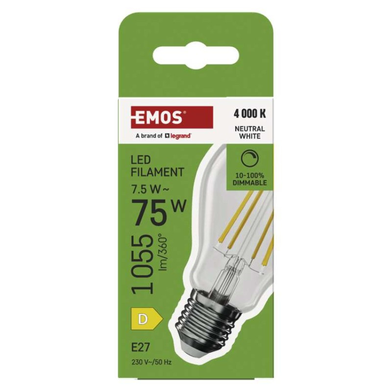 LED žiarovka Filament A60/ E27 / 7,5 W (75 W) / 1 055 lm / neutrálna biela / stmievateľné 5
