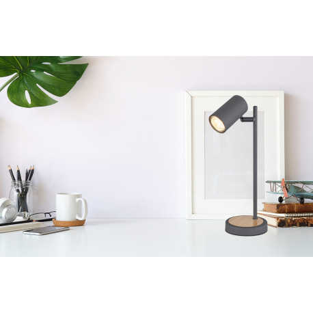 Stolová lampa, kov grafit, kov vzhľad dreva, ø: 120mm, V:350mm, dľžka kábla 1500mm, bez žiarovky 1x 1