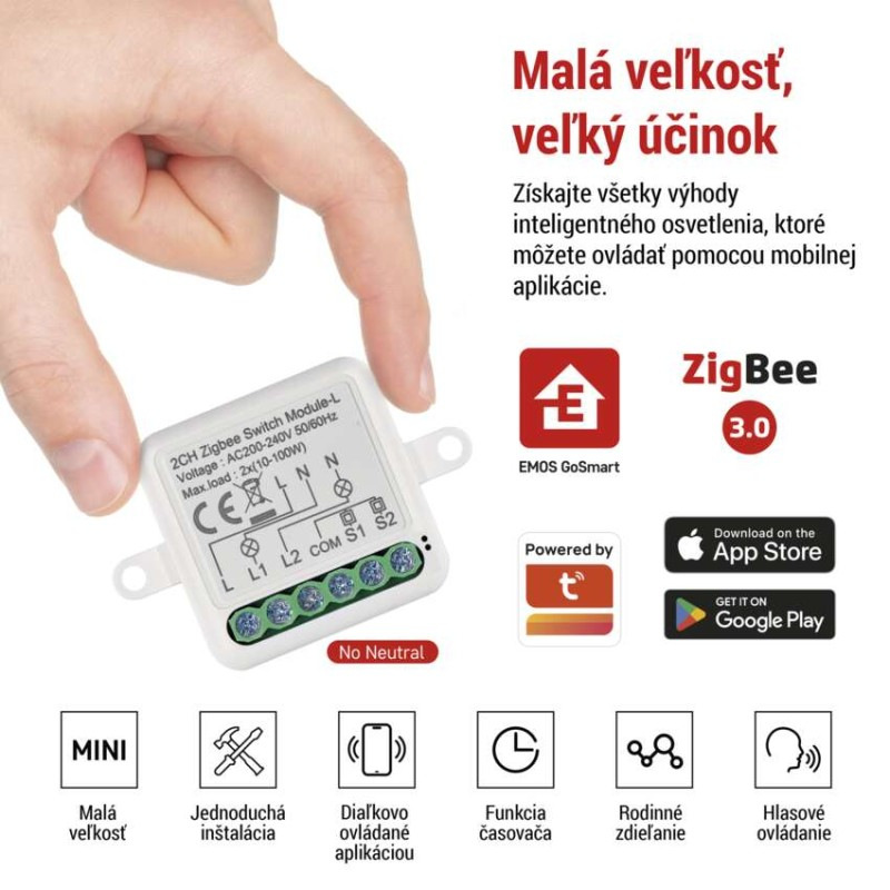 GoSmart prepínací modul IP-2104SZ, ZigBee, 2-kanálový (nevyžaduje N-vodič) 1