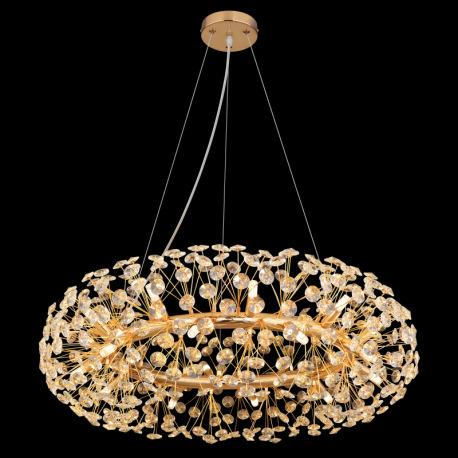 Závesné svietidlo, kov zlatej farby, kryštály K9 číre, kábel PVC transparentný, ø: 800 mm, V: 1500 m 2