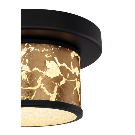 Stropné svietidlo, čierny kov, sklo, krištále plastové priehľadné, čierne sklo so zlatou fóliou, Ø20 6