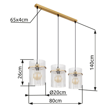Závesné svietidlo, kov zlatej farby, sklenené tyče biele, priehľadné, kábel PVC čierny, možnosť skrá 10