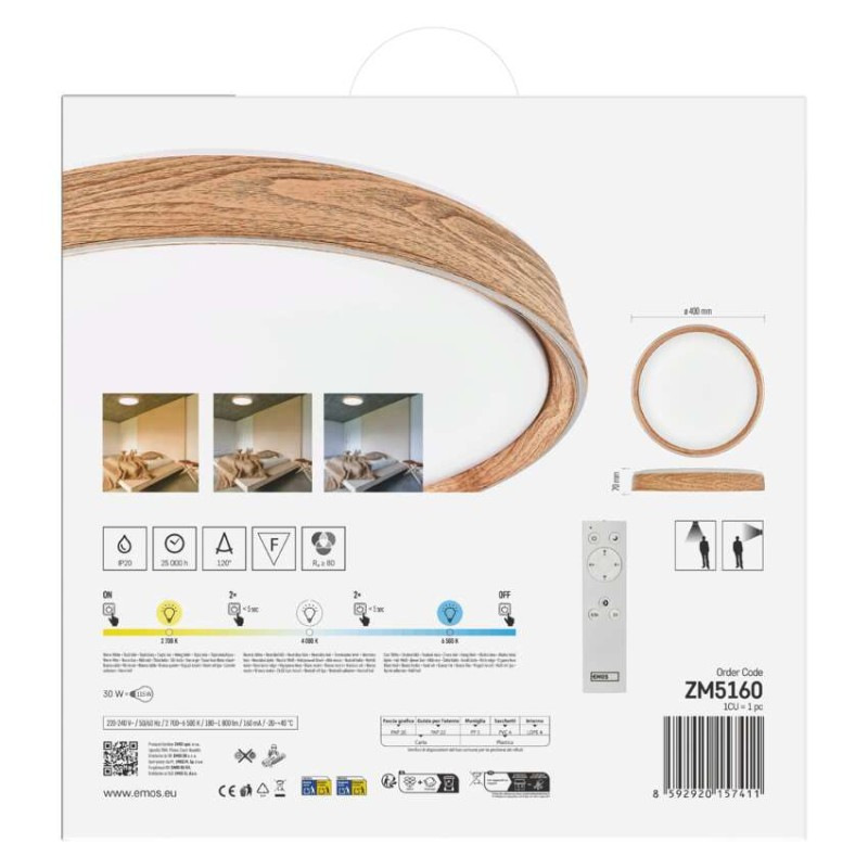 LED nástenné svietidlo ILVI, kruhové 30 W, stmievanie + CCT, drevo 12