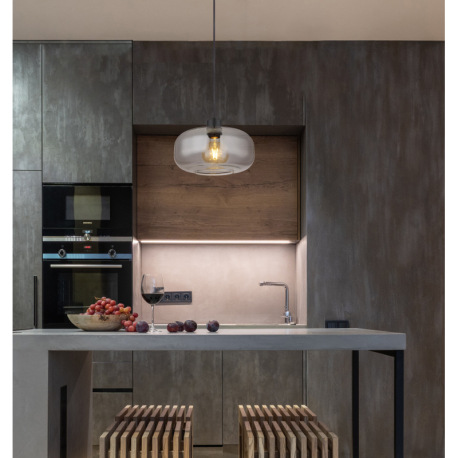 Závesné svietidlo kov čierny matný, dymové sklo, možnosť nastavenia výšky, ø: 280 mm, V: 1200 mm, be 9