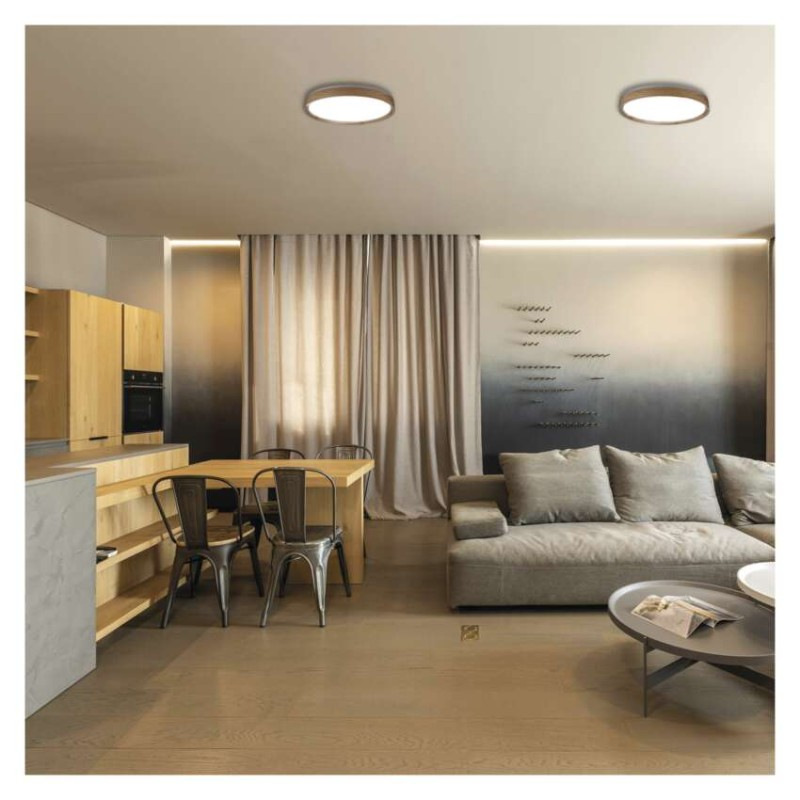 LED nástenné svietidlo ILVI, kruhové 30 W, stmievanie + CCT, drevo 8