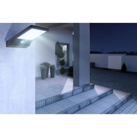 Solárne svietidlo, plast čierny/priehľadný/biely, vypínač, aku. CR18650 1500mAh 3.7V, senzor, IP44, 8