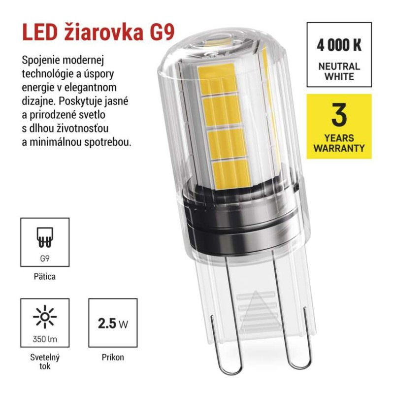 LED žiarovka Classic JC / G9 / 2,5 W (32 W) / 350 lm / Neutrálna biela 1