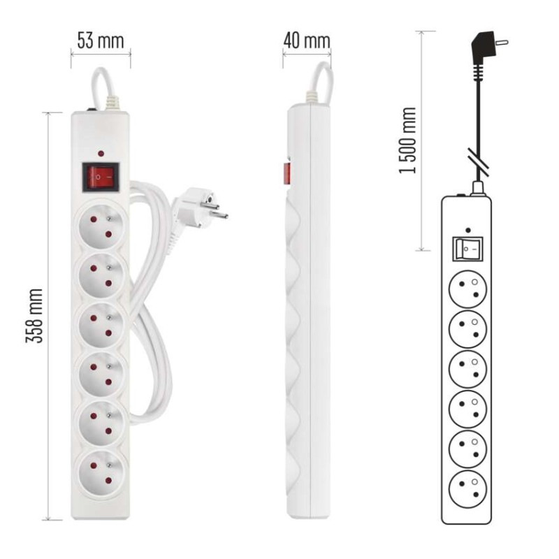 Prepäťová ochrana – 6 zásuviek, 1,5 m, biela 10