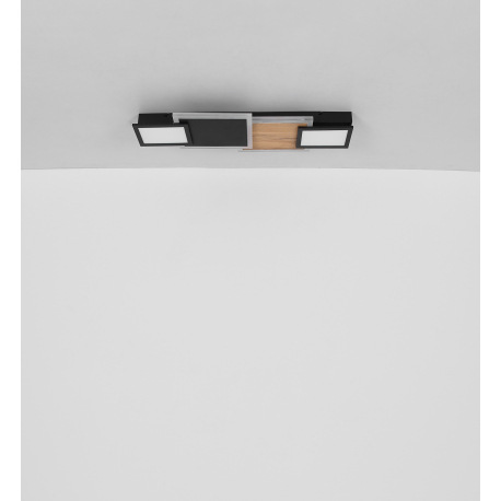 Stropné svietidlo kov čierny matný, MDF, imitácia tmavého dreva, plast opál, plast satinovaný, DxŠxV 16