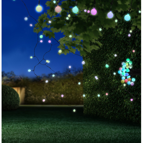 LED svetelná reťaz, plast čierny, plast opál, zmena farby, IP44, D:4800mm, dľžka kábla 5000mm, vráta 3