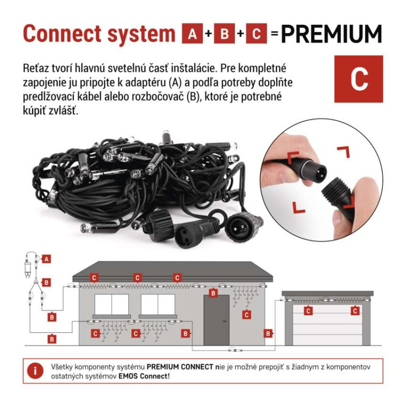 Premium LED spojovacia reťaz čierna – cencúle, 3 m, vonkajšia, studená biela 1