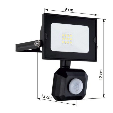 Vonkajšie svietidlo, hliník, priehľadné sklo, nastaviteľné, IP44, snímač: V: 1-3m, 110 °, detekcia a 10