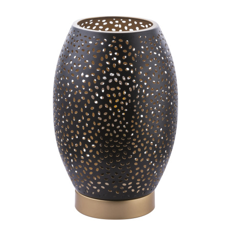 Stolová lampa, kov zlatý, kov čierny, matný zlatý, kábel 1,5m, tienidlo s dekoratívnym dierovaním, v 3