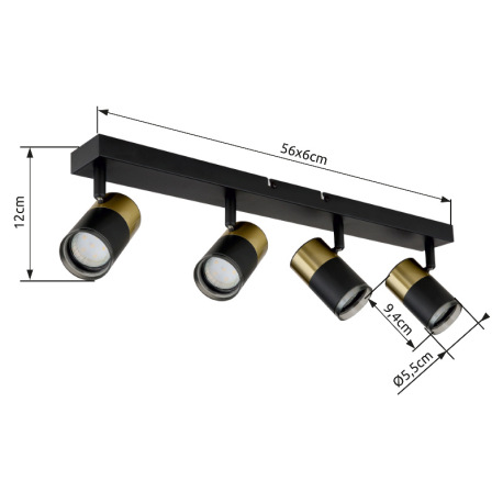 Stropné svietidlo, kov čierny, hliník medený a čierny, plast dymový, DxŠxV: 560x60x120mm, bez žiarov 12