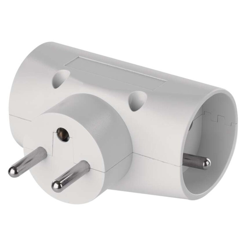 Viacnásobná zásuvka 2× okrúhla + 1× obdĺžniková, biela 7