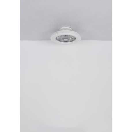 Stropný ventilátor, kov chróm, plast biely/chróm, číre akrylové krištále, stmievateľné, pamäť, diaľ. 11