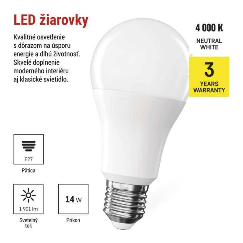 LED žiarovka Classic A60 / E27 / 14 W (120 W) / 1901 lm / Neutrálna biela 1