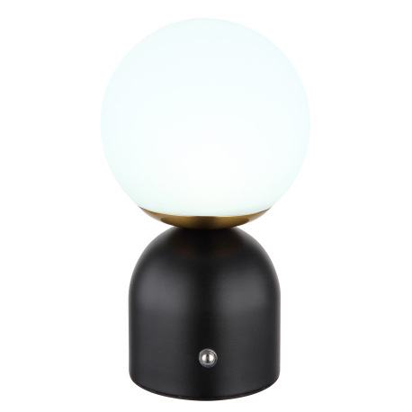 Nabíjateľná stolová lampa, kov čierny, mosadz, plast biely, stmievateľné, dotykový stmievač, nastave 12