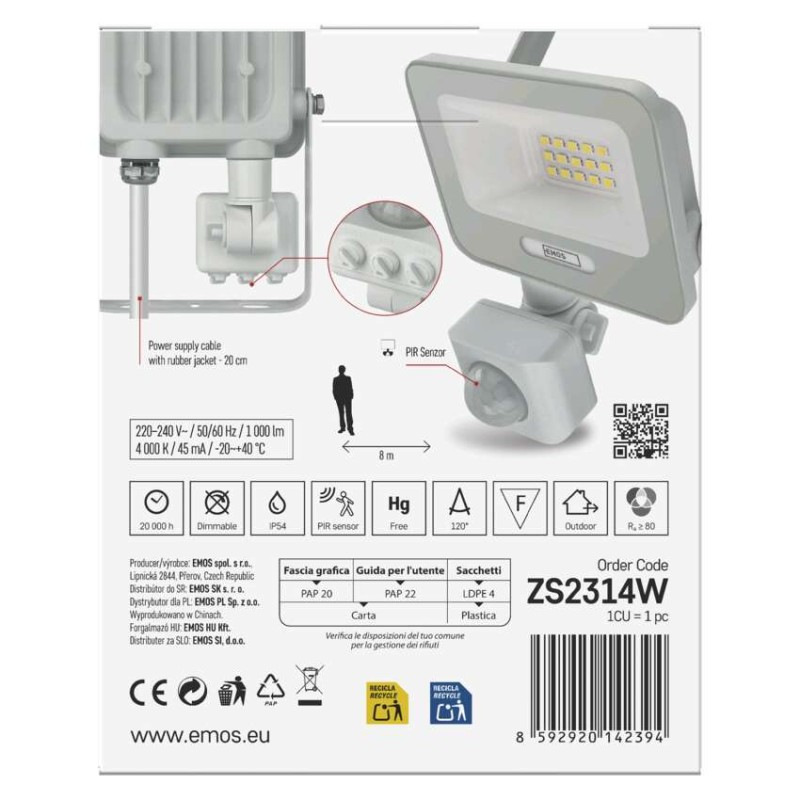 LED reflektor GLARO s pohybovým čidlom, 10 W, biely, IP54, 1000 lm, neutrálna biela 13