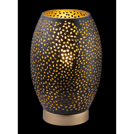 Stolová lampa, kov zlatý, kov čierny, matný zlatý, kábel 1,5m, tienidlo s dekoratívnym dierovaním, v 2