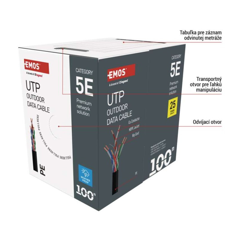 Datový kábel UTP 5E, outdoor, 100m 2