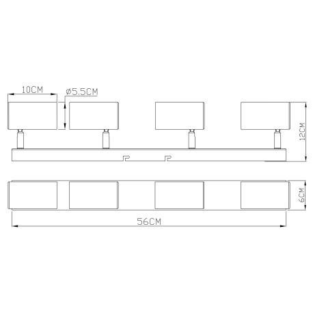 Stropné svietidlo, kov čierny, chrómový, DxŠxV:560x60x120mm, bez žiaroviek 4x GU10, max. 35W 230V 19