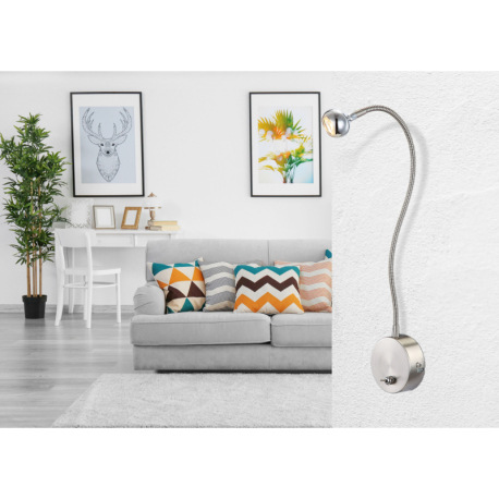 Nástenné svietidlo, kov chróm, kov nikel matný, akryl, transparentný napájací kábel, flexi, vypínač, 3