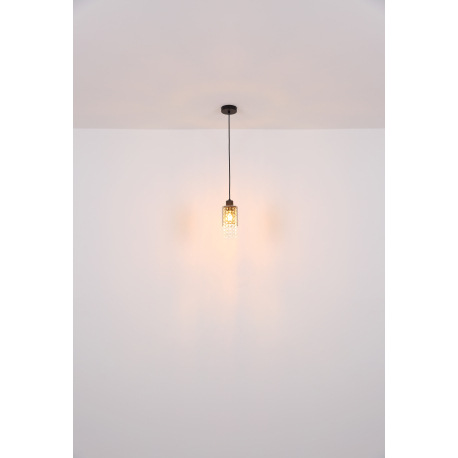 Závesné svietidlo kov čierny matný, sklo dymové, sklo kryštály číre, kábel PVC čierny, ø: 100mm, V: 5