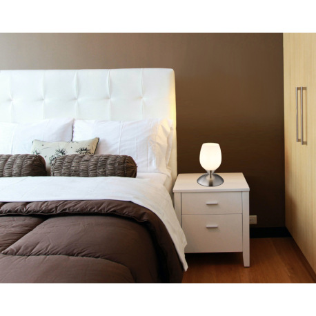 Stolové svietidlo, kov nikel matný, sklo biele, kábel PVC čierny, dotykové zapínanie/vypínanie, ø: 1 1