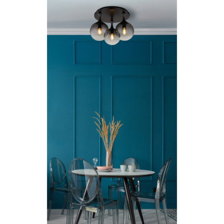 Stropné svietidlo, kov čierny, sklenené gule dymovej farby, ø: 460 mm, V: 327 mm, bez žiaroviek 3xE2 8