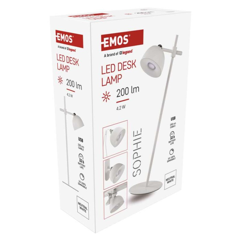 LED stolná lampa SOPHIE, dobíjacia, biela 12