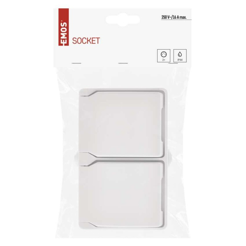 Zásuvka nástenná dvojitá, biela, IP44 3