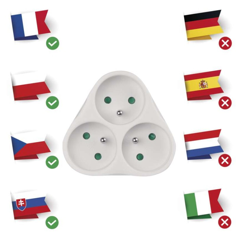 Rozbočovacia zásuvka 3× guľatá, biela 1