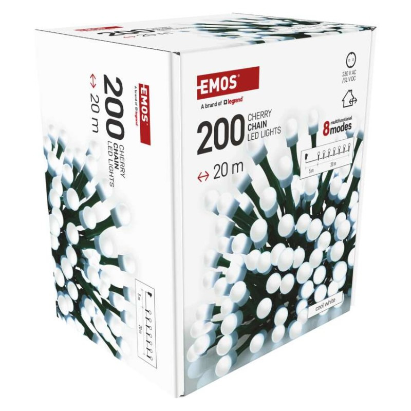 LED vianočná cherry reťaz–guličky,20 m,vonkajšia aj vnútorná,st. biela,programy,čas 11