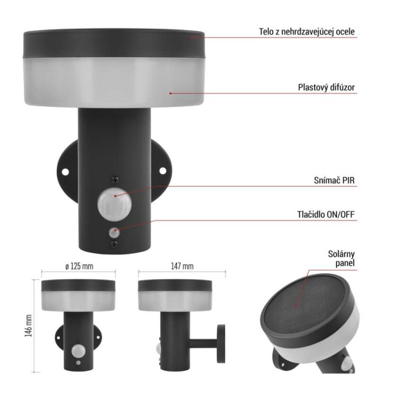 LED záhradné solárne nástenné svietidlo TERION, senzor súmraku, 12,5 x 14,7 x 14,2 cm 5