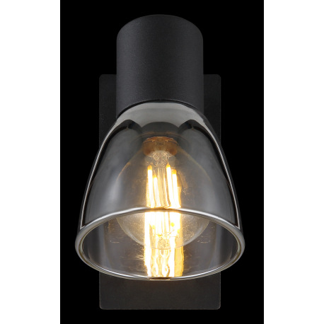 Nástenné svietidlo, kov čierny, dymové sklo, s vypínačom, ŠxV:70x140mm, H: 155mm, bez žiarovky 1x E1 5