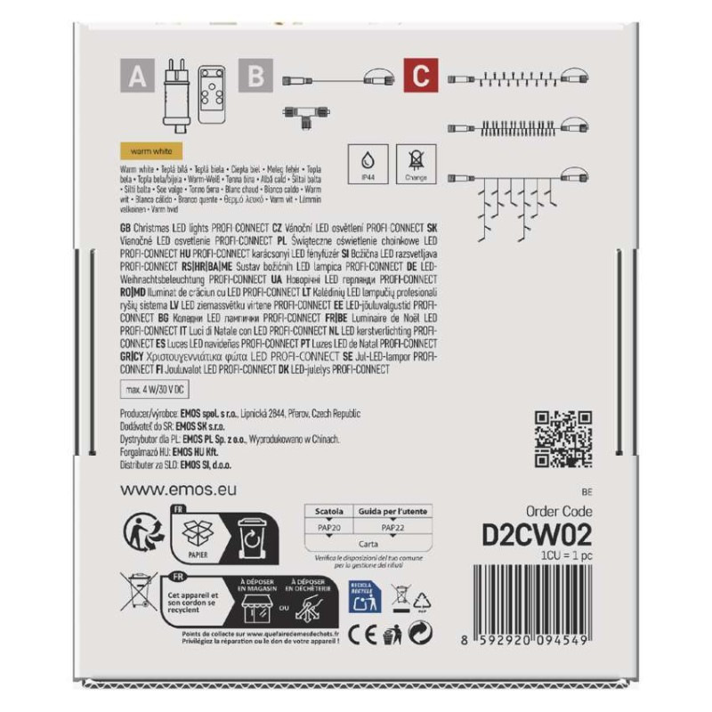 Profi LED spojovacia reťaz biela – cencúle, 3 m, vonkajšia, teplá biela 12