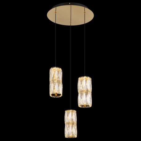 Závesná lampa, kov zlatej farby antik, kov čierny matný, sklo číre, kábel PVC čierny, výškovo nastav 3