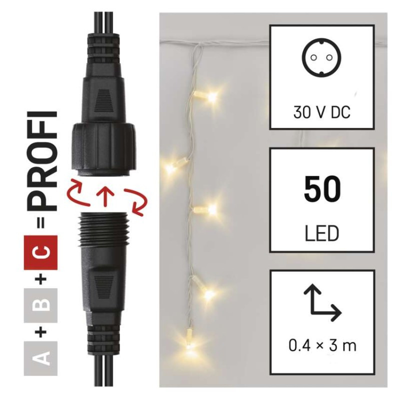 Profi LED spojovacia reťaz biela – cencúle, 3 m, vonkajšia, teplá biela 1