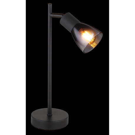 Stolové svietidlo, kov čierny matný, sklo dymové a priehľadné, kábel PVC čierny, kolískový vypínač n 10