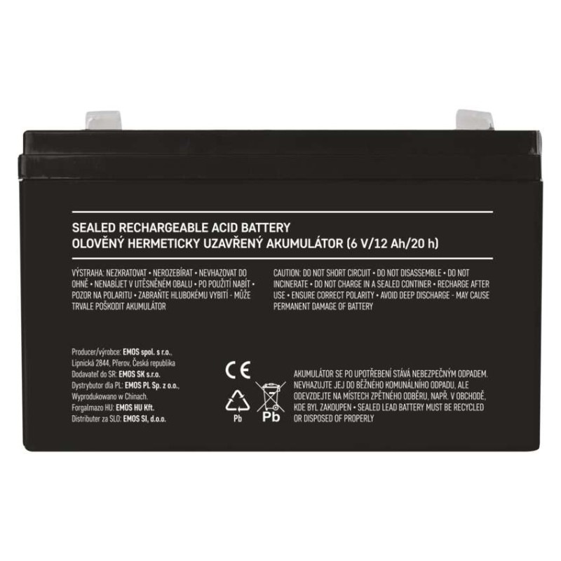 Bezúdržbový olovený akumulátor 6 V/12 Ah, faston 4,7 mm 2