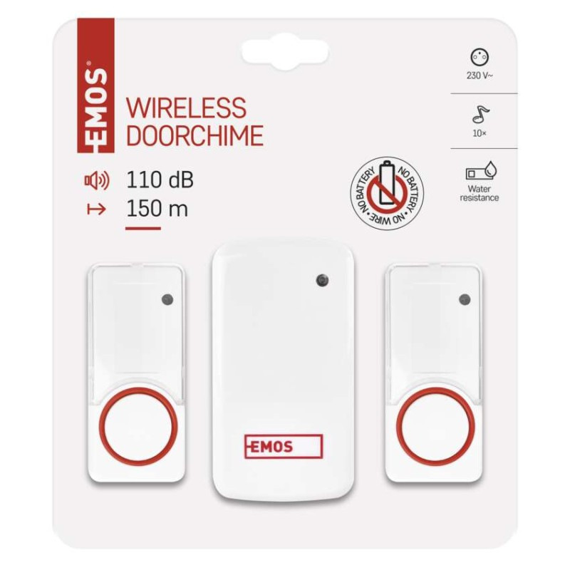 Domový bezdrôtový zvonček bez baterie P5750.2T do zásuvky, s 2 tlačidlami 2