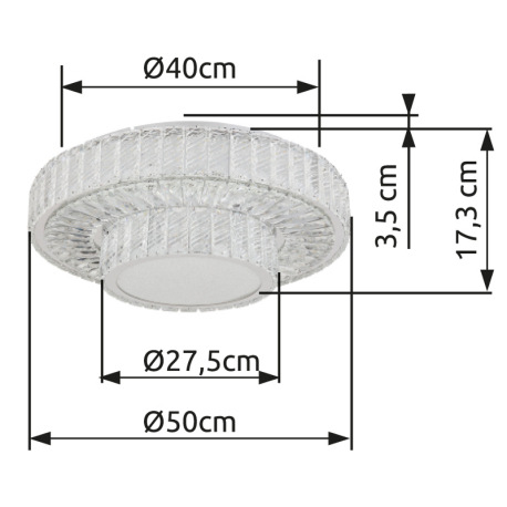 Stropné svietidlo, kov chróm, krištále K5 číre, chrómový krúžok, stmievateľné, viac úrovní pomocou n 18