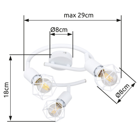 Stropné svietidlo, kov biely, Ø230, V: 180, bez žiaroviek 3xE14, max. 40W 230V 8